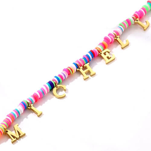 Personalized rainbow beaded chain jewelry manufacturers wholesale custom initial name pendant necklace suppliers and vendors websites